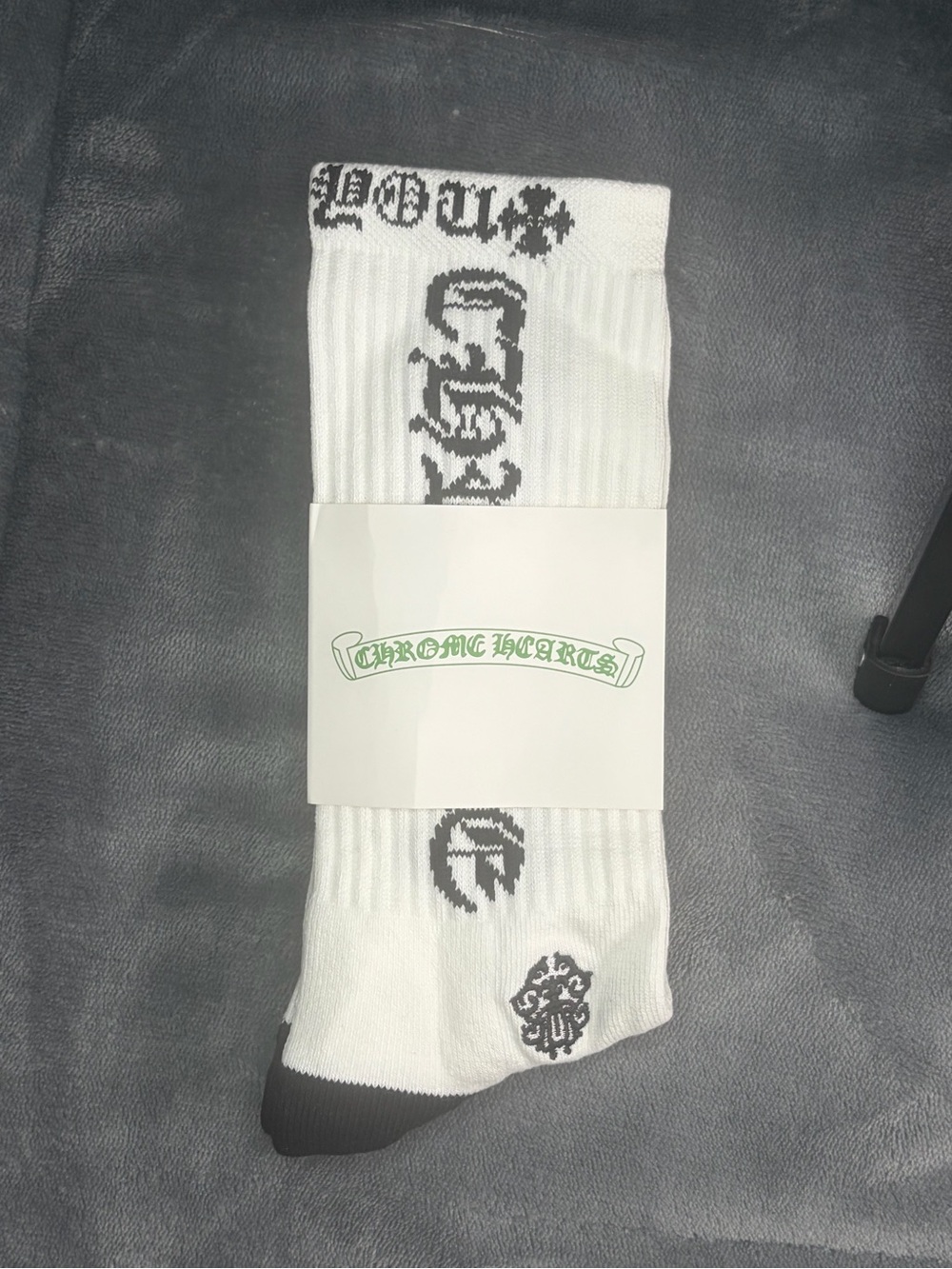 Chrome Hearts White & Black Script Logo Socks Crew Socks